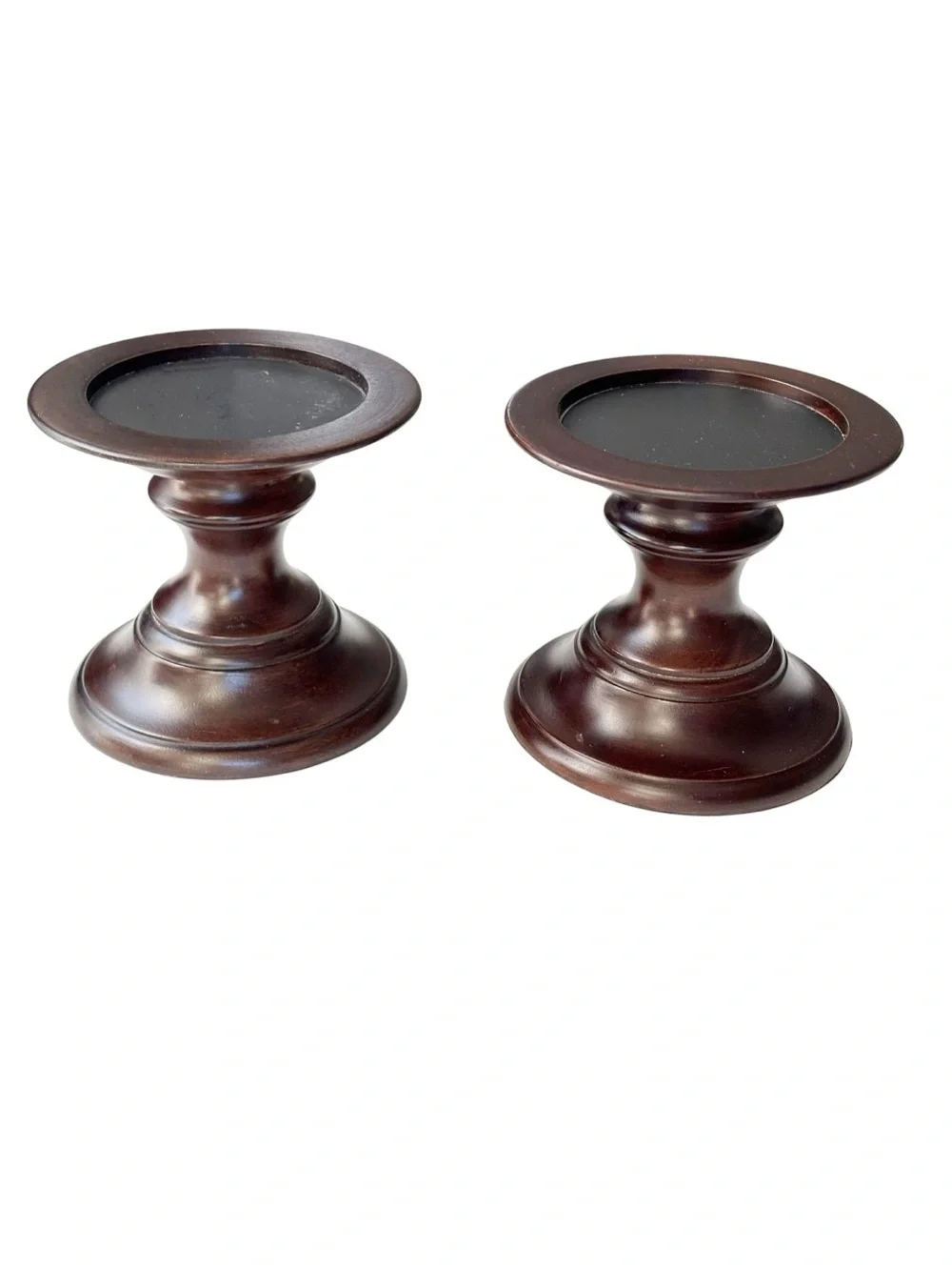 Pottery Barn Vintage Turned Wood Pillar Candle Holders Set of 2 Espresso 5.25”